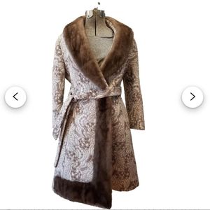Vintage 1960s TAPESTRY Brocade Carpet Coat PRINCESS COAT Fur Collar Hem Small
